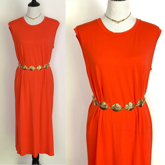 Eileen Fisher Orange Sleeveless Crewneck Shift Midi Dress Large - Picture 3 of 16